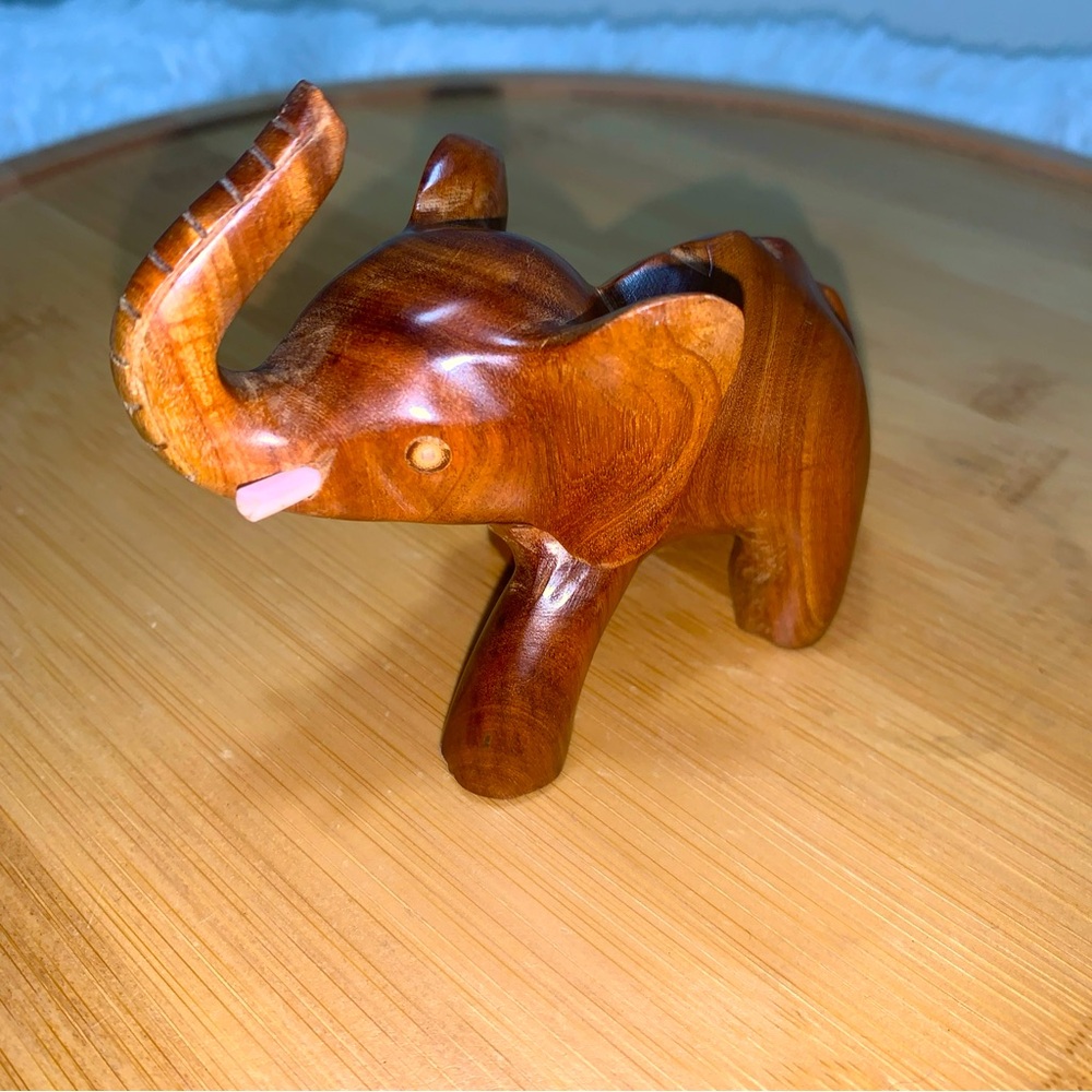 Hardwood Carved Elephant H3.25”xL5”xW2” Very Small Decorative